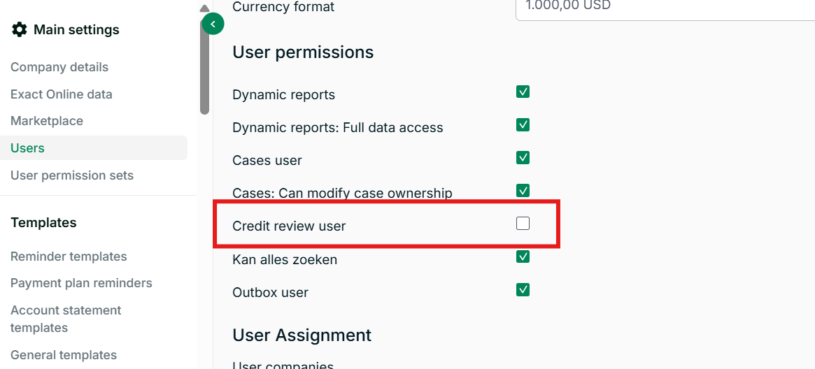 Enable credit review user role