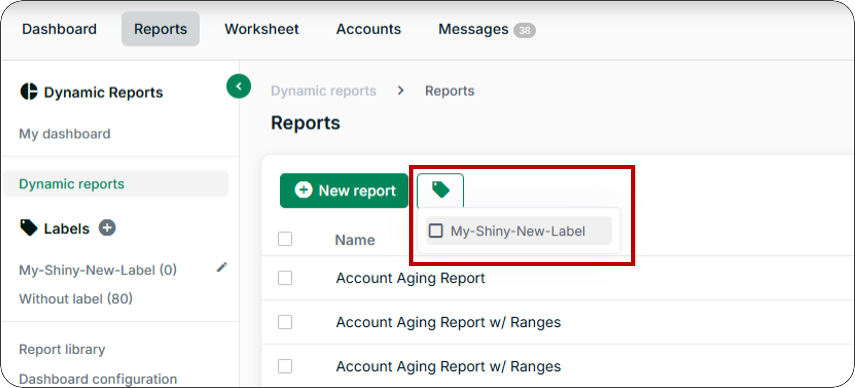 Manage dynamic reports