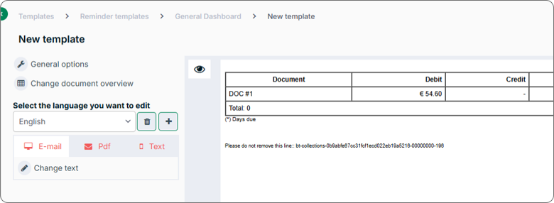 Shows a new template. The options one can configure are gathered on the left; a document preview appears on the right 